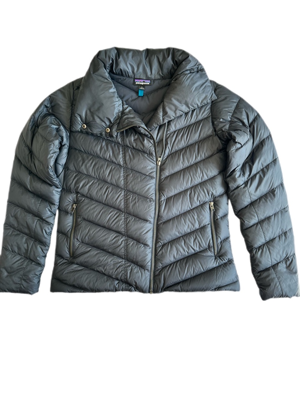Patagonia Women’s Prow Down Jacket Smolder Blue Asymmetrical Zip Size L